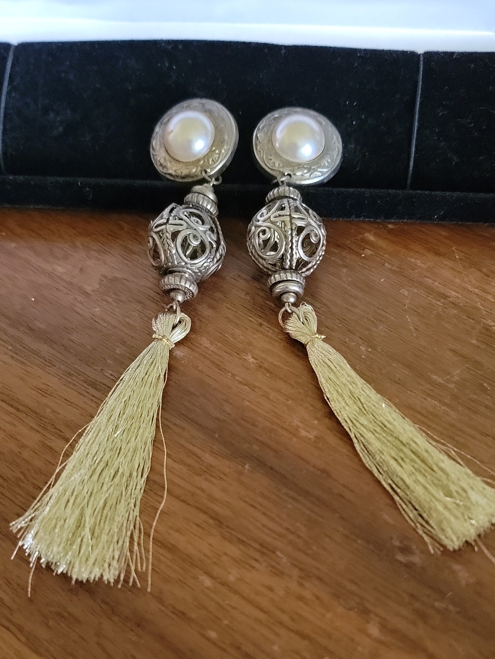 Vintage Gold-Tone Faux Pearl Drop Tassel Earrings - Women's Jewelry